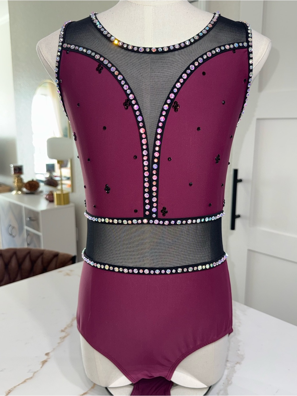 Burgundy Purple Rhinestone Dance Leotard Costume size adult small